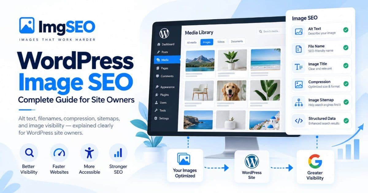 WordPress site owner reviewing image SEO settings and Media Library fields